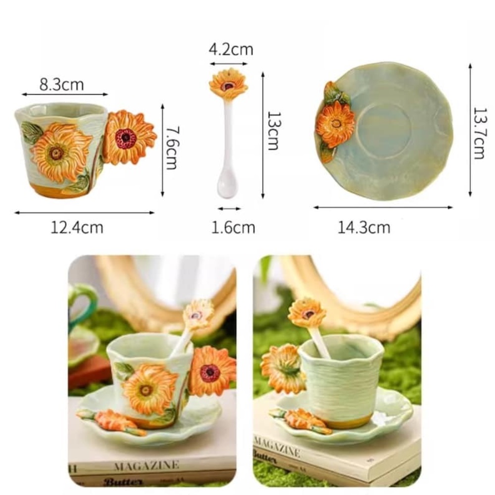 3pc Sunflower Mug/saucer/spoon set - Picture 3 of 11